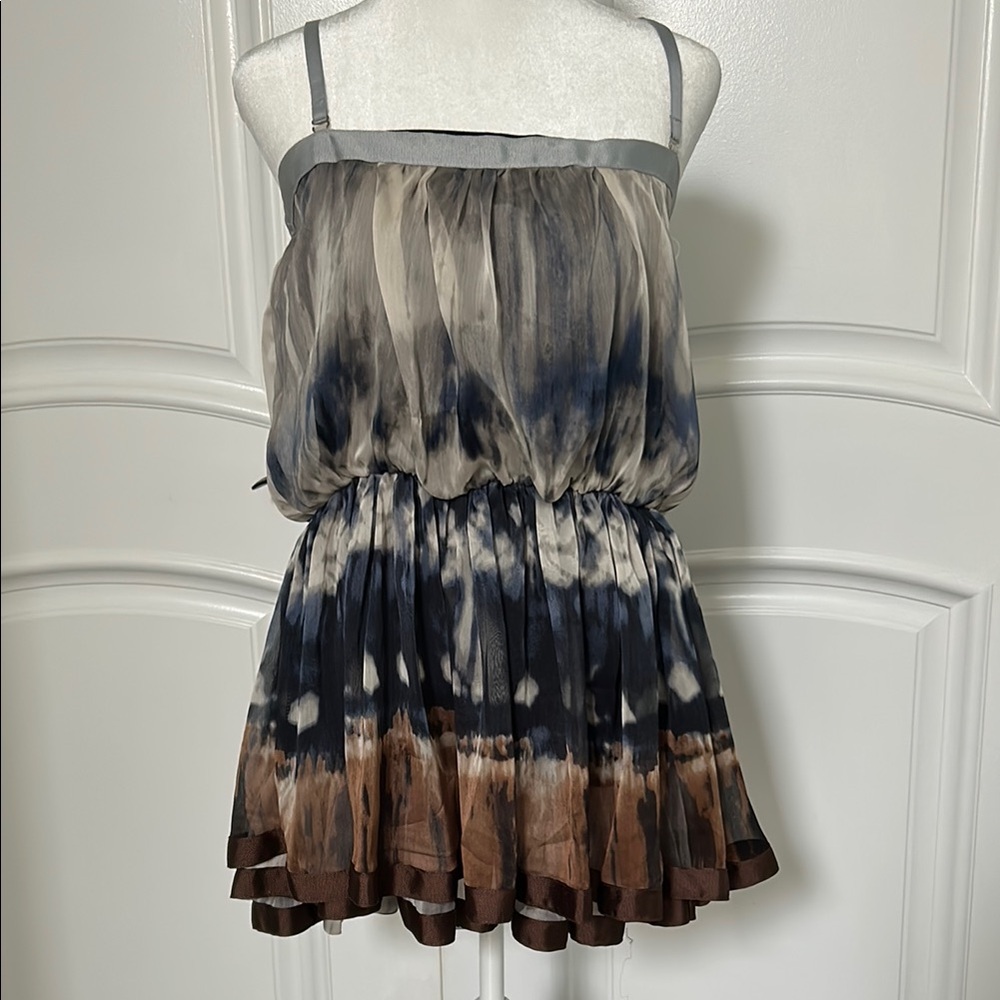 Brown and Black Pleated Smocked Camisole